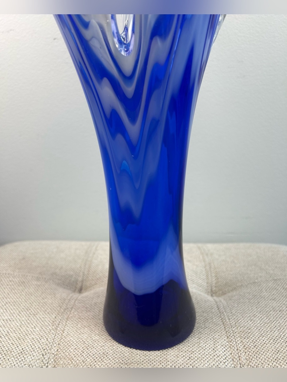 Murano Cobalt Blue & White Splash Vase Vintage 15’ Frozen Leaf Look Great Cond! - Picture 3 of 12